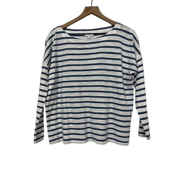 J Jill Womens Blue and White Long Sleeve Striped Tee Size Small Petite - Picture 1 of 4